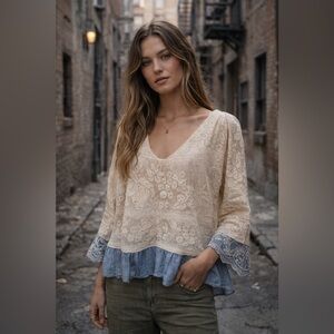 Handmade 🧵 🪡 Upcycled Vintage Tablecloth Cloth Ruffled Boho Top